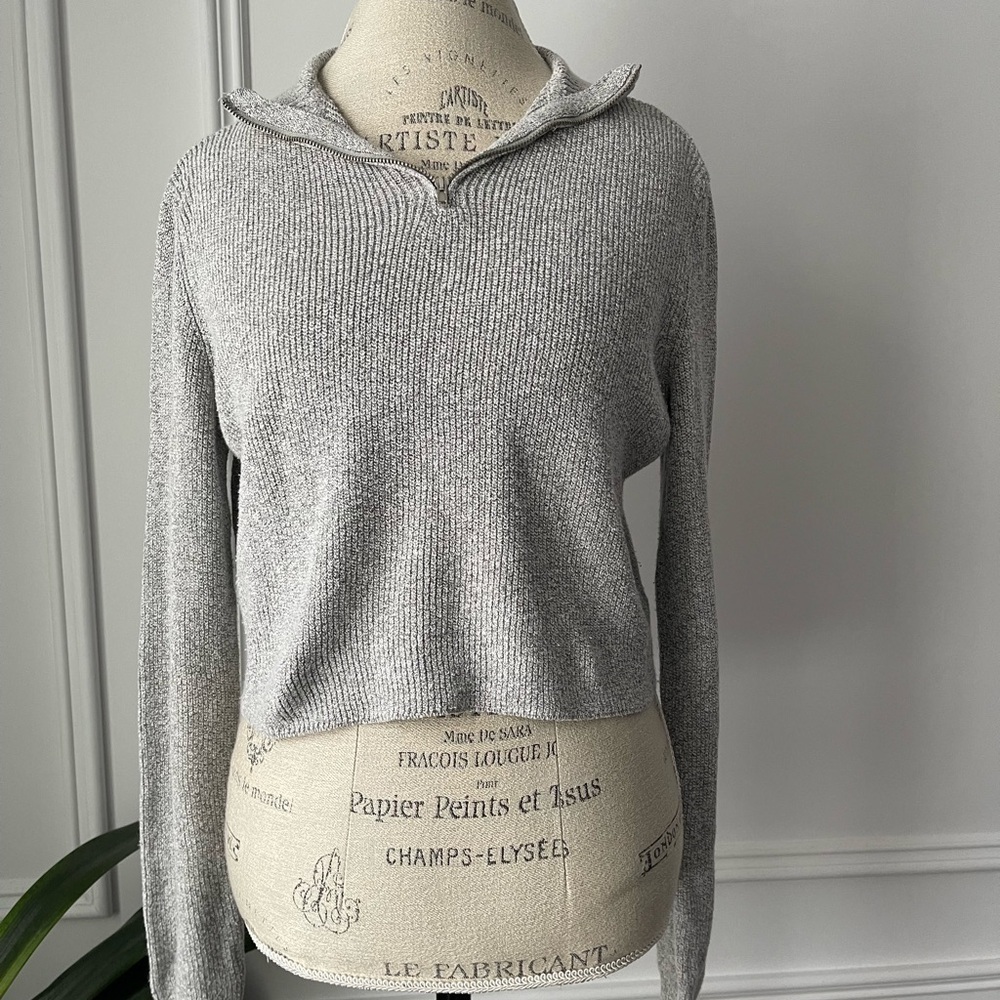 Brandy Merville Gray Knit Cropped Sweater - Picture 2 of 5